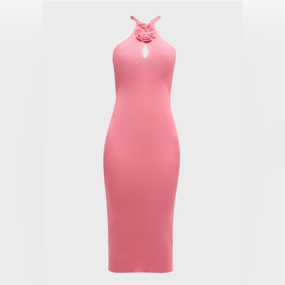 Le Superbe Eve Flower Halter Midi Dress in Pink Strawberry